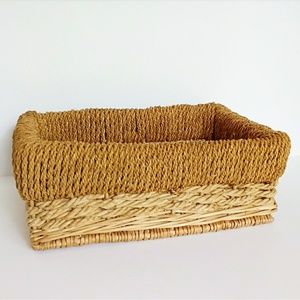 Boho Two Toned Wicker Rope Detail Basket